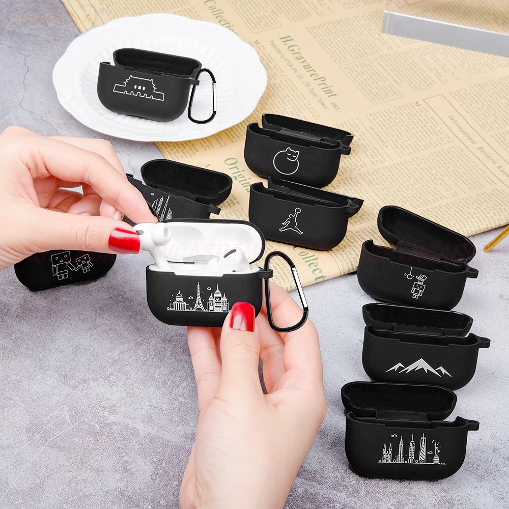 Мягкий силиконовый чехол для наушников Airpods Pro с рисунком Нью Йорка Парижа черный