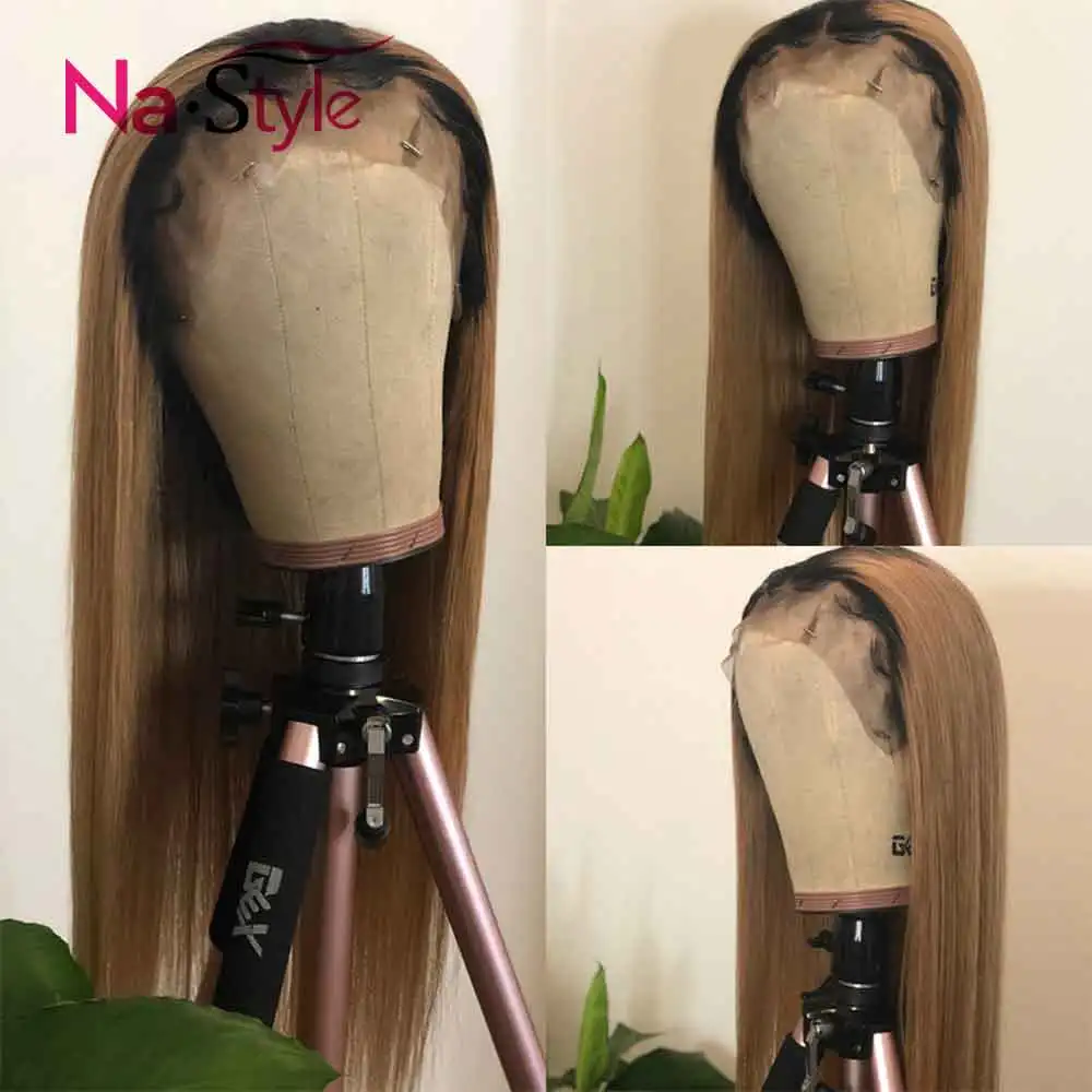 1b 27 Human Hair Wig Colored Ombre Lace Front Wig Straight 360 Lace Frontal Wig Pre Plucked With Ba