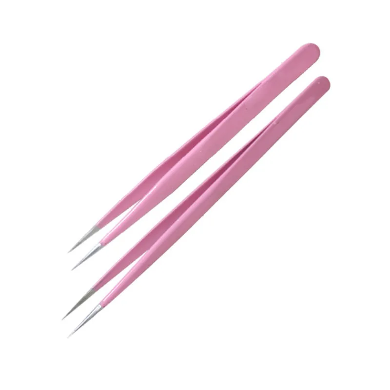 

Professional Pink stainless steel Mink Eyelash Extension Straight Curved Tweezers 3D Volume Eye Lashes High Quality Tweezers