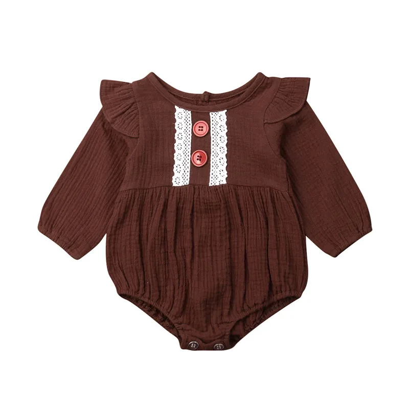 

Pudcoco Autumn Newborn Baby Girl Casual Solid Clothes Long Sleeve Button Romper One-Piece Jumpsuit Bodysuit Outfit