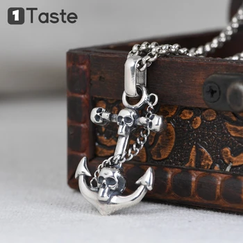 

ONE TASTE S925 Sterling Silver Thai Skull Anchor Necklace Pendant For Men Viking Punk Rock Hip-hop Pendants Without Chain