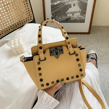 

2020 New chains rivet women handbags small white black pink yellow blue pvc hasp handbags summer soft shoulder bags cross body