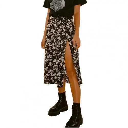 Women Skirt Wraps Fashion Casual Split Beach Long Ladies Leopard Flower Skirts Printed  High Waist Female Side Open Summer Skirt Flowers