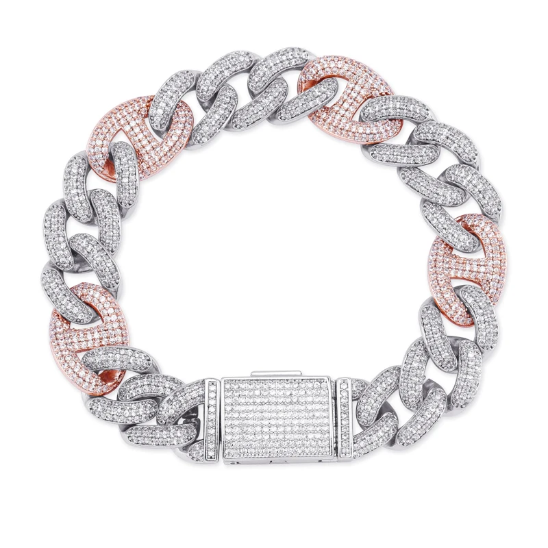 Two tone GUCY 7-9 Inch Lock Clasp 14mm Heavy Iced Out Cuban Bracelet Chains Cubic Zircon Link Hip Hop Rock Jewelry For Men Women - Окраска металла: Two tone