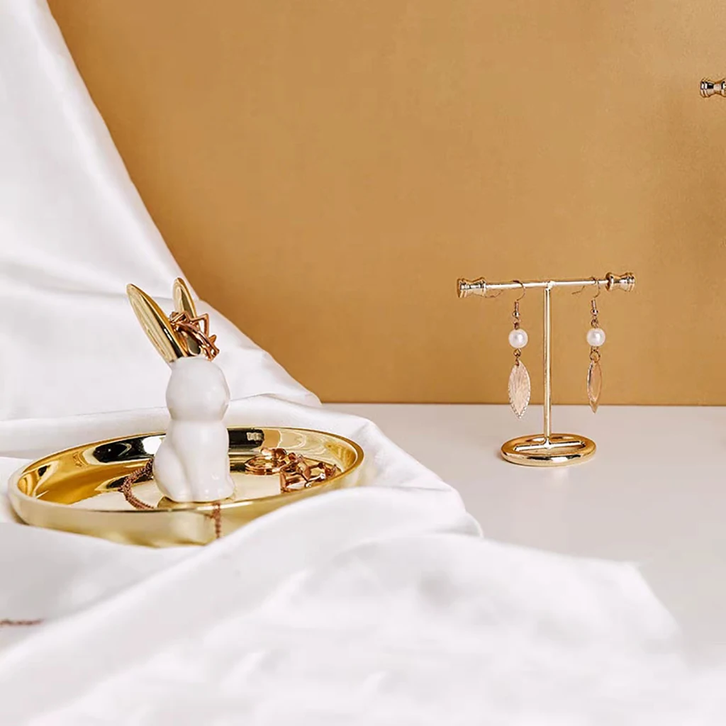 Jewelry Stand Holder T Shaped Hook Earring Storage Golden Stand