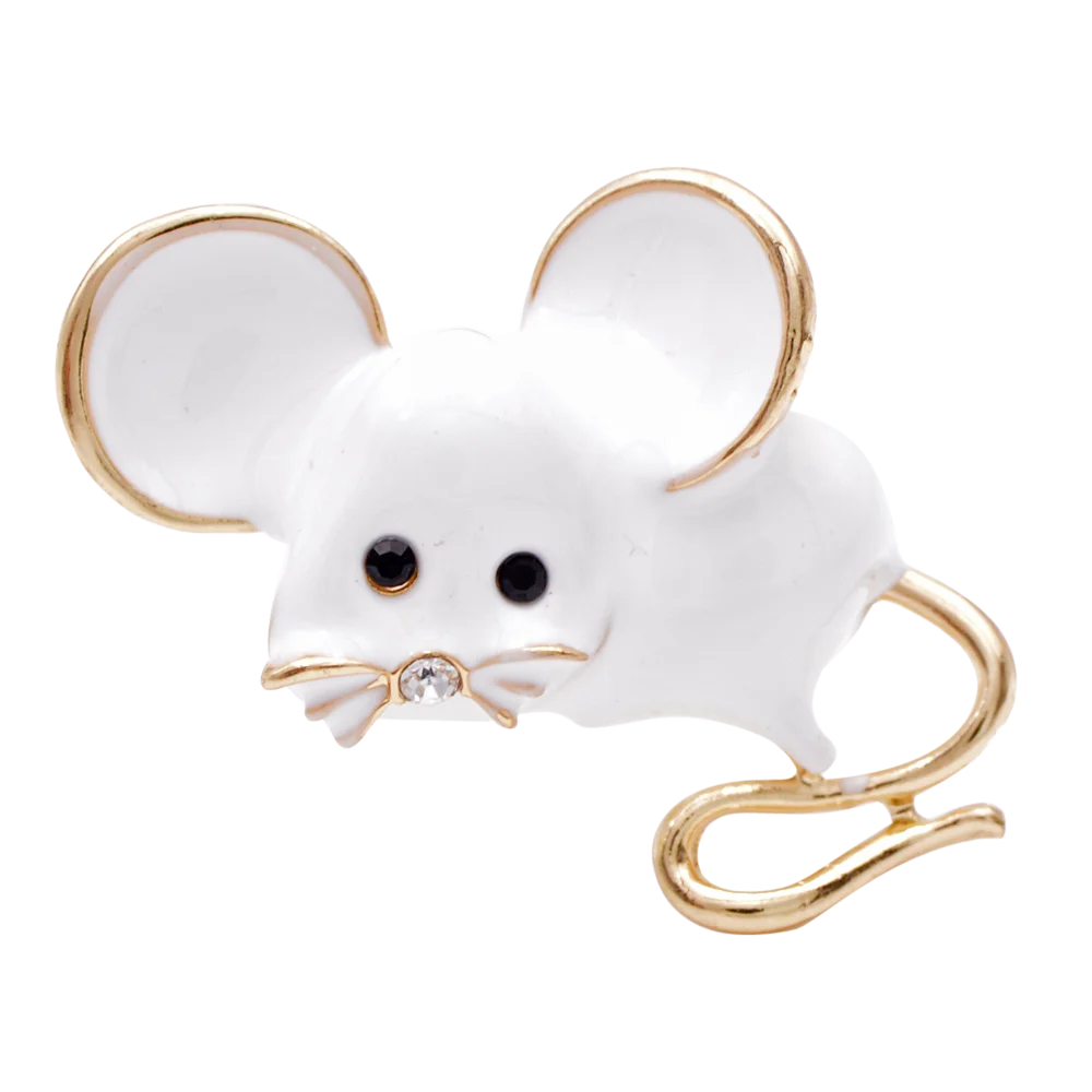 YoungTulip милая маленькая мышка Форма Брошь Модные ювелирные изделия мультфильм брошь с животными белый черный цвет подарок прекрасный маленький подарок для детей - Окраска металла: white