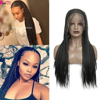 

32inch Long Braided Lace Front Wig Box Braid Wig Synthetic Wig For African Women Heat Resistant Fiber Black Color Hair Expo City