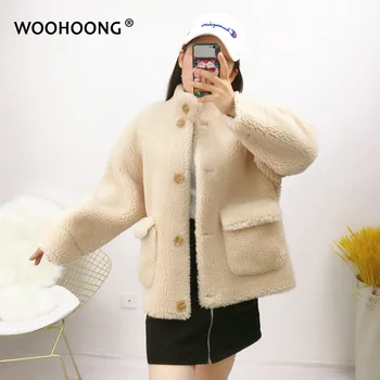 

Women Winter Jacket Real Granule Sheep Shearing Coat Natural Fox Fur Collar Streetwear Thick Warm Outerwear Casual