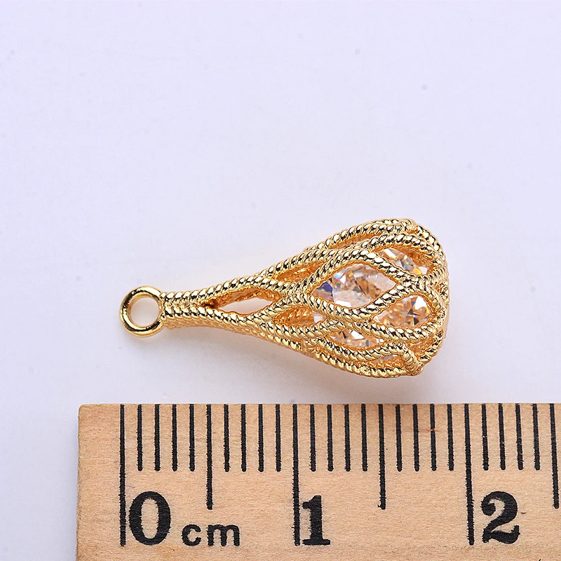 4PCS 20*10MM 24K Champagne Gold Color Brass with Zircon Double Drop Charms Pendants High Quality Jewelry Accessories