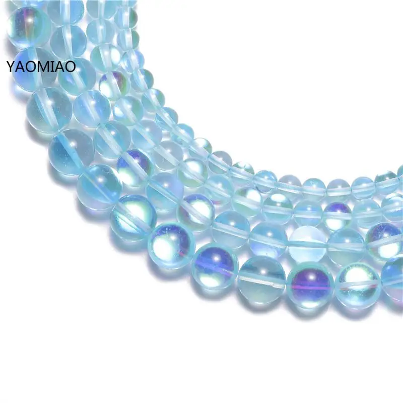Sky Blue Flash Crystal Beads Loose Round Stones and Crystals Beads for Jewelry Making DIY Bracelets 15'' 6/8/10/12mm