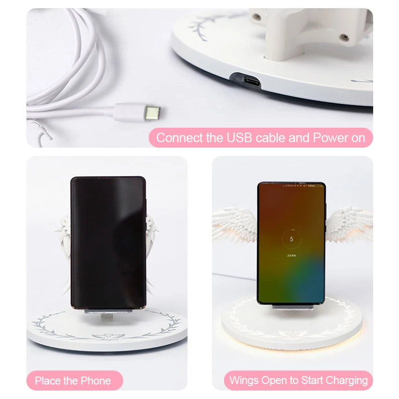 10 Вт Крылья Ангела Волшебная Быстрая зарядка для iPhone11 huawei Xiaomi samsung Быстрое беспроводное зарядное устройство ночной Светильник беспроводная мобильная зарядка