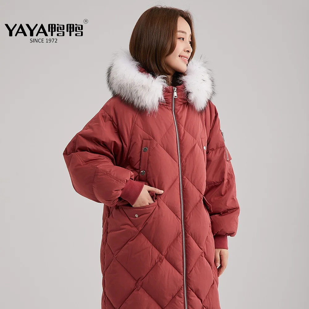YAYA Women New Down Jacket Ladys Hooded Fur Collar Long Warm Thick Female Sleeve | Женская одежда