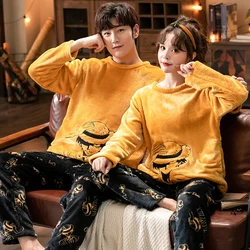 2021 Winter Long Sleeve Couple Thick Warm Flannel Pajama Sets for Men Comic Print Coral Velvet Sleepwear Women Homewear Clothes