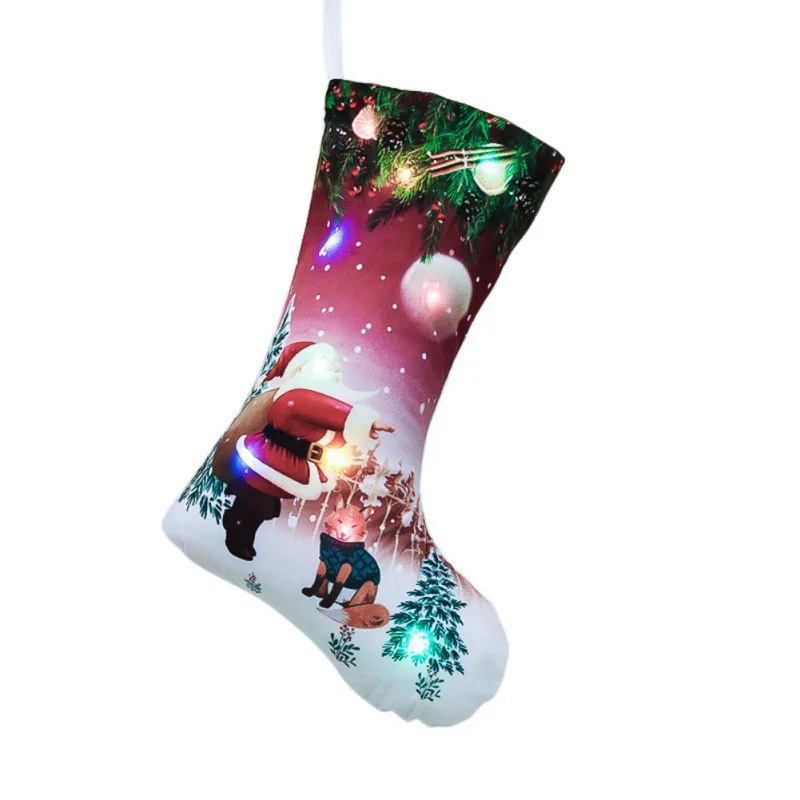 B LED Light Up Christmas Stocking Gift Holders Fireplace Hanging Ornament Holiday Party Christmas Decor Stocking New Year Gifts - Цвет: B