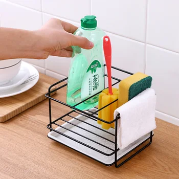 

New Sponge Holder Soap Drain Storage Rack Kitchen Sink Organizer Rag Dishcloth Brush Holder Iron Shelf Bathroom Organizer