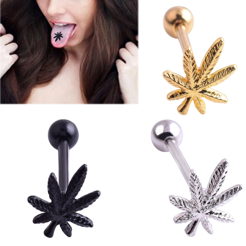 

Fashion Leaves Tongue Piercing Studs Piercing Rings Navel Jewelry Tongue Rings Stainless Steel Weed Tongue Piercing Studs