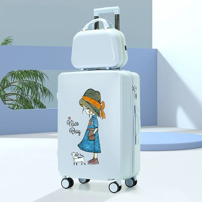 Vintage Travel Suitcases Set 22" 24 Inch Cabin Suitcase Rolling Luggage Pink Cartoon Valise Trolley With Wheels Case Customized
