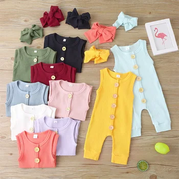 

Summer Newborn Solid Rompers Infant Baby Girl Boy Outfit Cotton Romper Out Sleevless Jumpsuit Kids Ropa Casual Clothes Sets