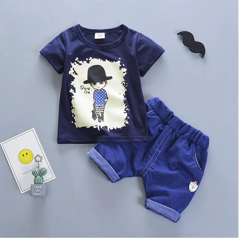Bibicola для маленьких мальчиков Комплект одежды лето Новое поступление года для новорожденных комплект одежды для мальчиков Bebe/одежда рубашка+ Брюки для девочек Одежда для младенцев - Цвет: blue4