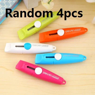 Портативный мини нож для ножей, цветной офисный нож для открывания букв, ручной работы, режущие инструменты, безопасные школьные принадлежности Deli - Цвет: Random 4pcs