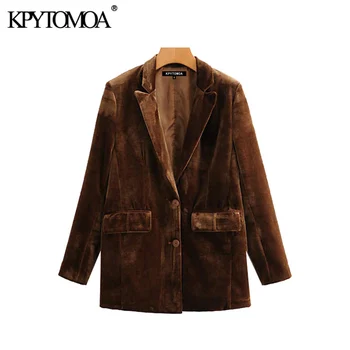 

Vintage Stylish Office Wear Pockets Velvet Blazer Coat Women 2020 Fashion Notched Collar Long Sleeve Female Outerwear Chic Tops