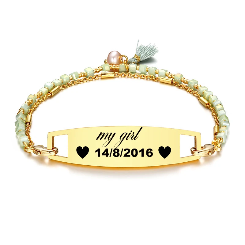 Именной браслет с координатами, персонализированная цепочка из двух звеньев с бусинами из нержавеющей стали, выгравированные любовные подарки