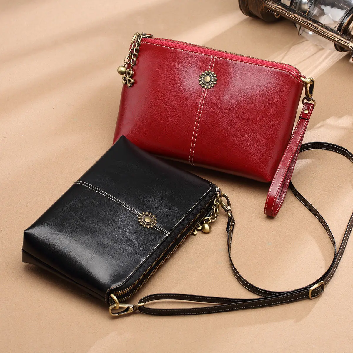 

High Sense Of Concise Pure Color Oblique Across Packets Cowhide Packet Bag Woman 2019 Hand Take Package Single Shoulder Satchel