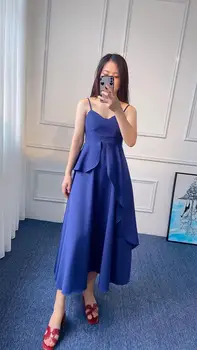 

2020 Summer New Dress Fashion Retro Sexy Irregular Ruffled Spaghetti Strap Dress for Women