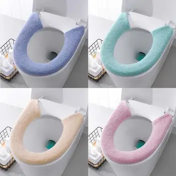 

3 Colors Warm Soft Washable Toilet Seat Cover Mat Set For Home Glued Type Case Warmer Toilet Accessories Washable Cute Thicken
