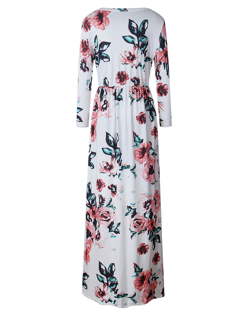 Autumn summer women dress Long short sleeve maxi dress women floor length white print floral ladies casual dress vestidos LD718 (29)