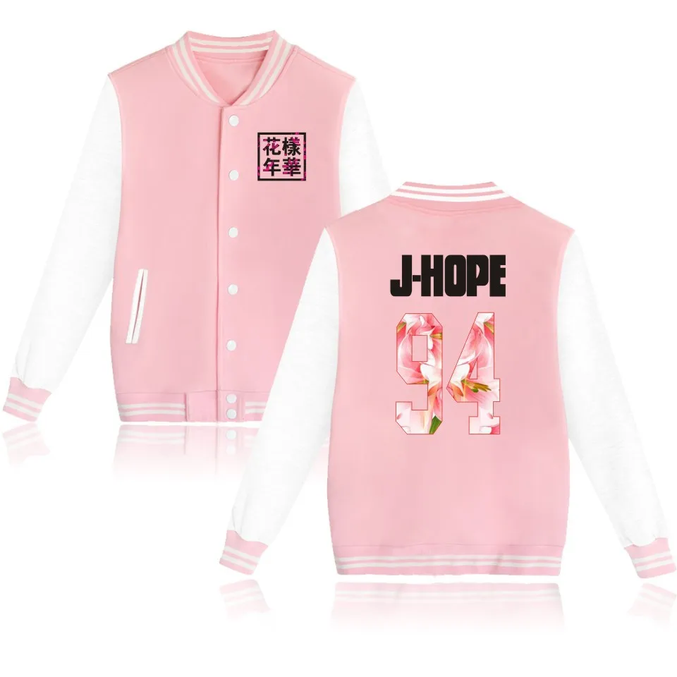 Kpop бейсбольная куртка для женщин Bangtan мальчиков альбом цветочный принт, буквы фанатов поддерживающий спортивный свитер Harajuku спортивные костюмы одежда - Цвет: Pink  94 JHOPE