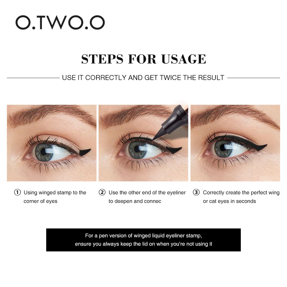 O.TWO.O Black Eyeliner Pencil Cat Eye Stamp Pen Waterproof Long Lasting Quick-drying No Blooming Eyeliner Pen Cosmetic Makeup