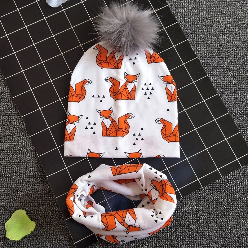 Детская осенне-зимняя теплая шапка с помпоном+ шарф, комплект из 2 предметов, костюм с платком и помпонами, Съемный Детский костюм для От 1 до 3 лет
