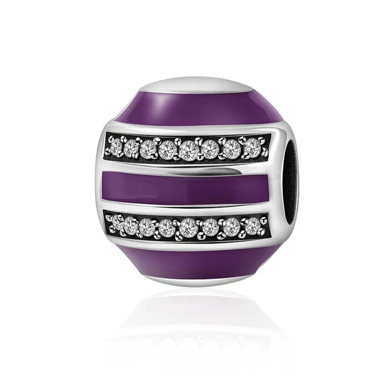 

2019 NEW 100% 925 Sterling Silver Geometric Charm Purple Beaded Suitable DIY Bracelet Women Jewelry Gift Factory Direct
