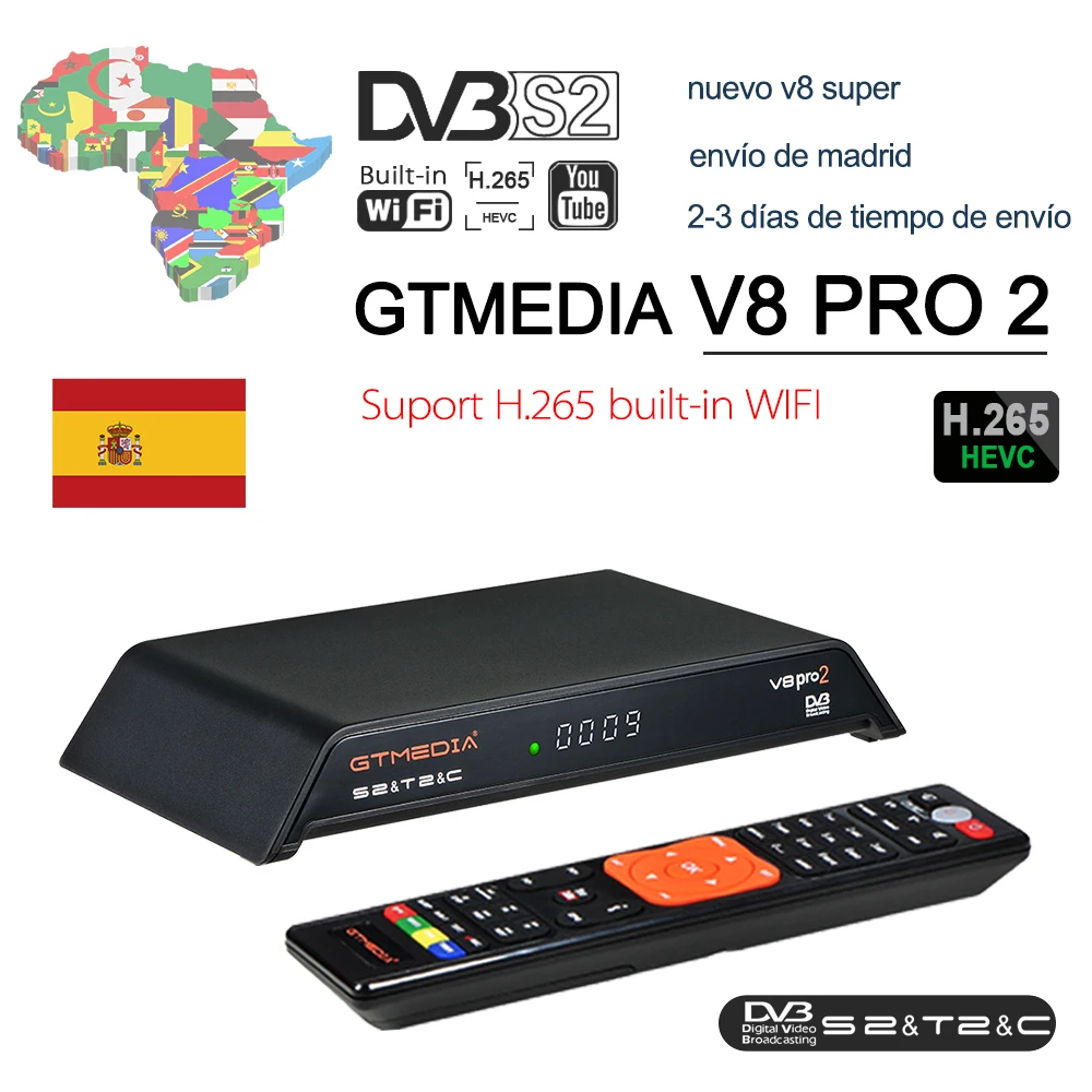 Спутниковый ресивер GTMedia V8 Pro2 DVB T2/S2/Cable/S2X H.265 Встроенный 2 4G WIFI Combo бесплатный к air TV