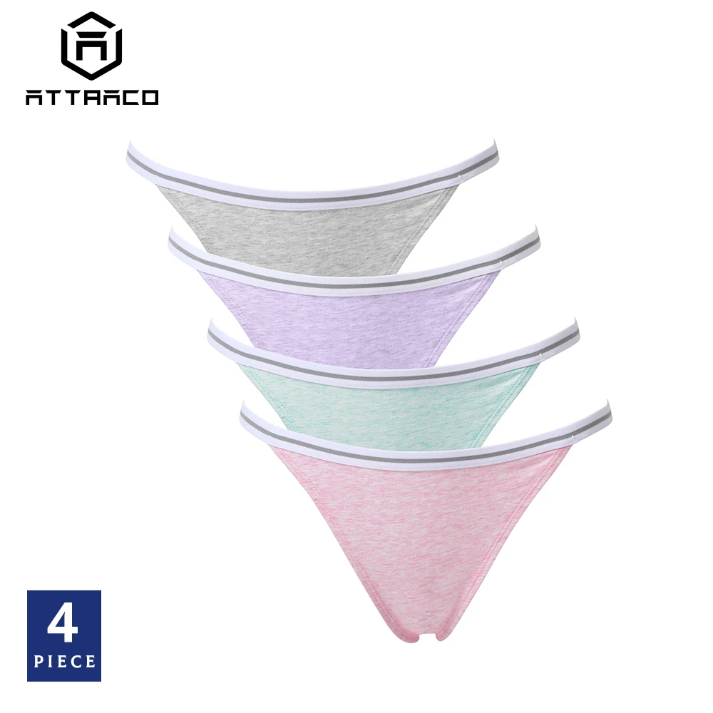 

ATTRACO Women's Thong Underwear String Panties Tanga Briefs Solid Soft Cotton 3 Pack Sexy Comfortable