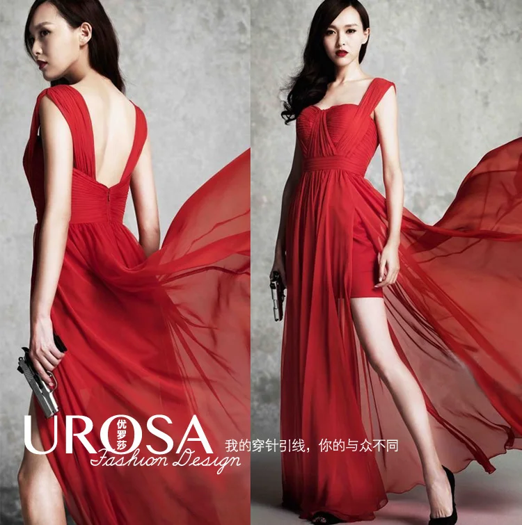 

free shipping party summer vestido de renda robe de soiree 2018 new design hot sexy red chiffon long Formal bridesmaid dresses