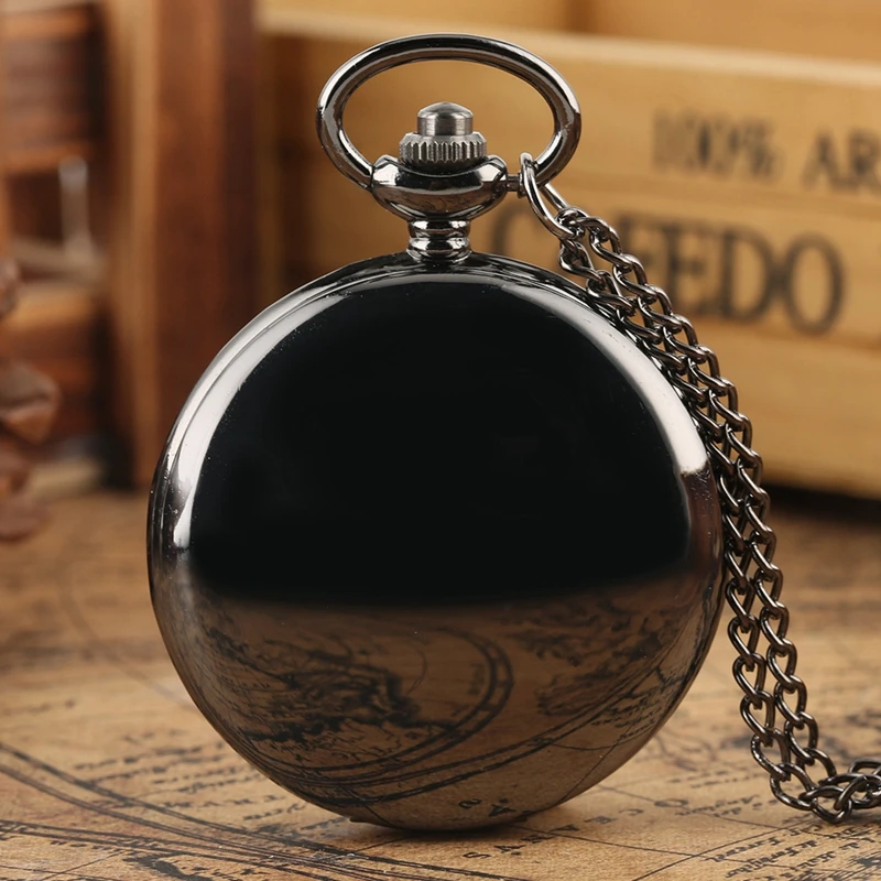 Классические черные карманные часы в форме шара, Королевский черный циферблат, римские цифры, брелок, часы с тонкой цепочкой, кварцевый
