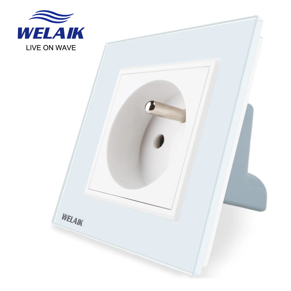 Welaik Marca Fabricante Tomada de Parede Painel Tomada de Parede de Vidro Branco Preto França Padrão Soquete de Energia Ac110250 v A18fw b
