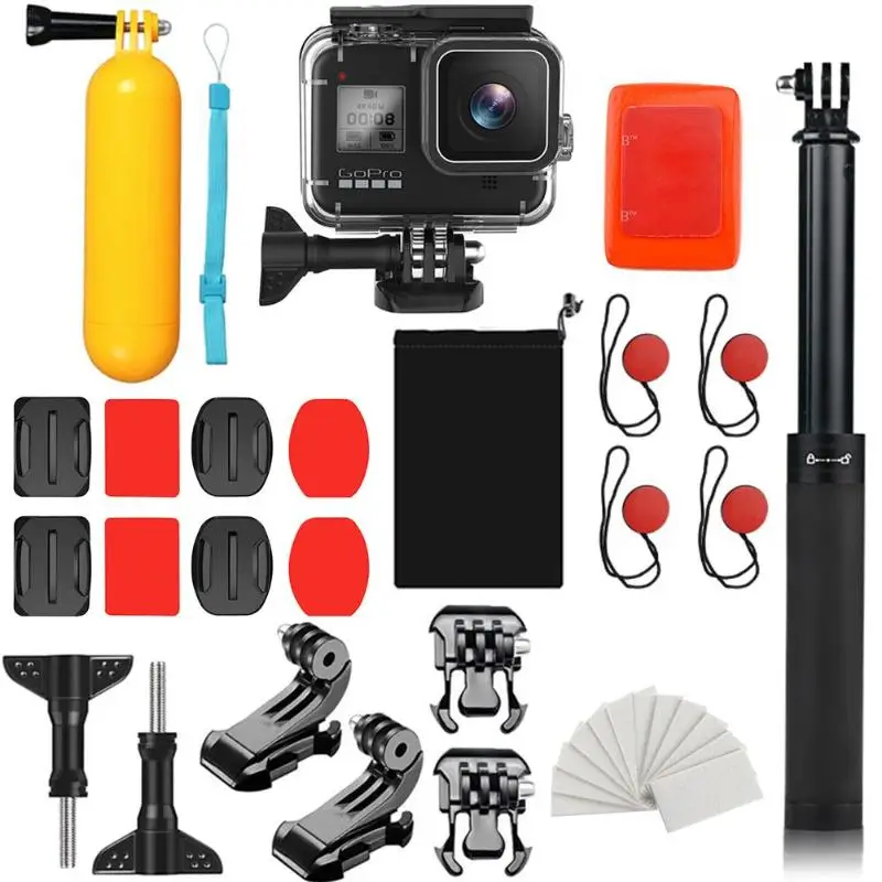 35 шт Водонепроницаемый чехол+ плавучий бар+ селфи Палка Набор для Gopro Hero 8 черный