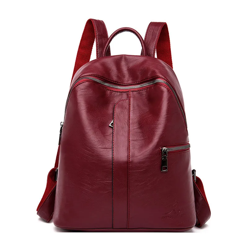 Простые красные Для женщин рюкзаки Sac A Dos Femme женский рюкзак, Винтаж рюкзак кожаный стиль преппи, Одноцветный, женские дорожные сумки для рюкзаков - Цвет: Red