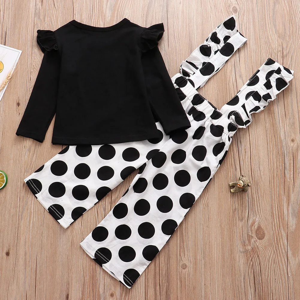 New Children Girl Long Sleeve Round Collar Top with Dot Jumpsuit for Autumn Party