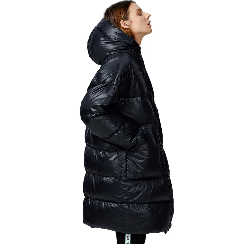 

New Fashion coat women's large size loose thick warm down jacket black high quality white duck down 2019 hot models
