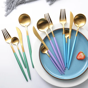 

4pcs/set Stainless Steel Cutlery Set Gold Dinnerware Set 18/10 Tableware Dinner Knife Fork Spoon Silverware Set Dishwasher Safe