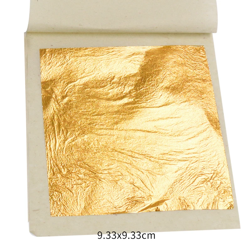 Листочек из съедобного золота, листы из фольги с золотыми хлопьями, 100 шт, 24K золото в крафтовой бумаге, художественное украшение торта, маска для Хэллоуина, позолоченный лист - Цвет: 9.33cm