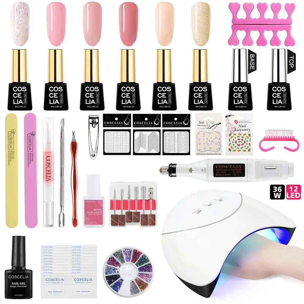 6 PCs Set A03 COSCELIA 6/10 шт Гель-лак для ногтей 36 Вт лампа для ногтей светодиодный USB сушилка маникюрный набор машинка для сверления ногтей все для маникюрных инструментов Набор для дизайна ногтей - Цвет: 6 PCs Set A03