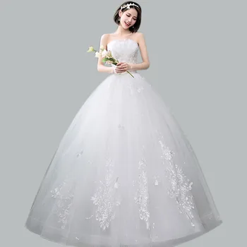 

Formal Wedding Dresses CR673 Strapless Embroidery Wedding Gowns Appliques Pearls Vestido De Novia Floor-Length Bridal Dresses