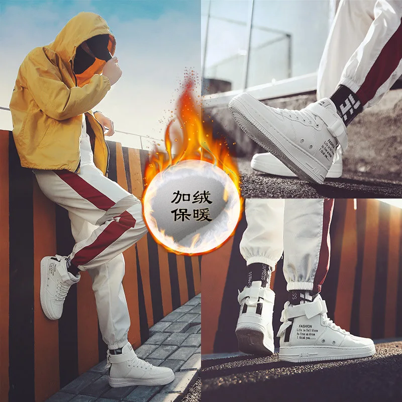 

Winter plus Velvet Warm Cotton-padded Shoes Men's Lively Social Fella Shoes Casual High Shoes Men's Air Force One Trendy Shoes A