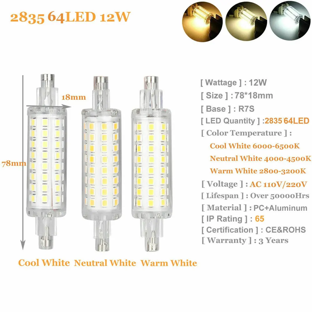 Диммируемые светодиодные лампы R7s J78 J118 7 Вт 12 15 20 COB SMD 2835 керамические стеклянные