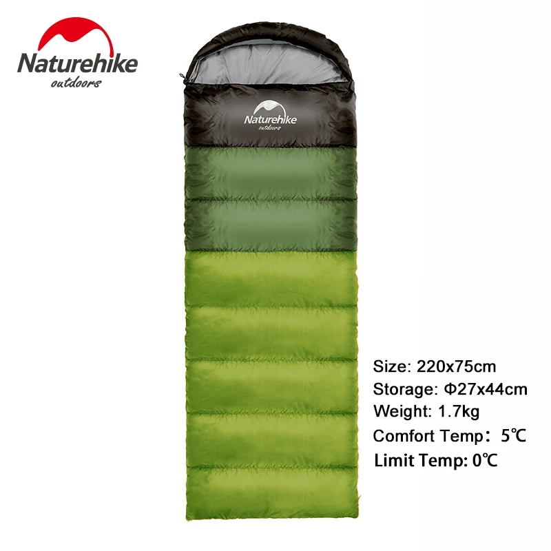 Naturehike Factory Outdoor travel sleeping bag spring Autumn winter warm portable camping adult indoor noon break sleeping bag - Цвет: Green 1700G